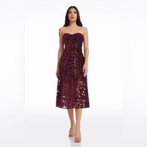 Dress the Population Strapless Wine Lace Dress